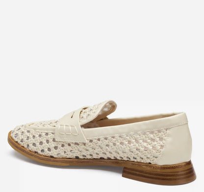 Gillian Woven Penny Loafer - Bone Faux Leather