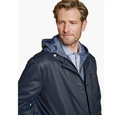 Upton Water-Resistant Raincoat with Removable Liner - Navy/Blue Plaid