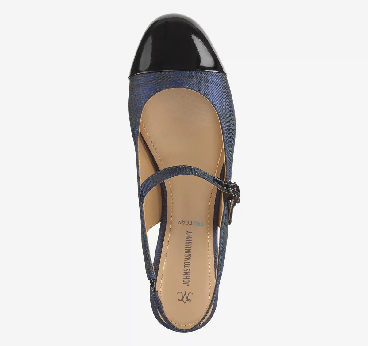Claire Mary Jane Slingback - Navy Italian Plaid Fabric/Black Patent Leather