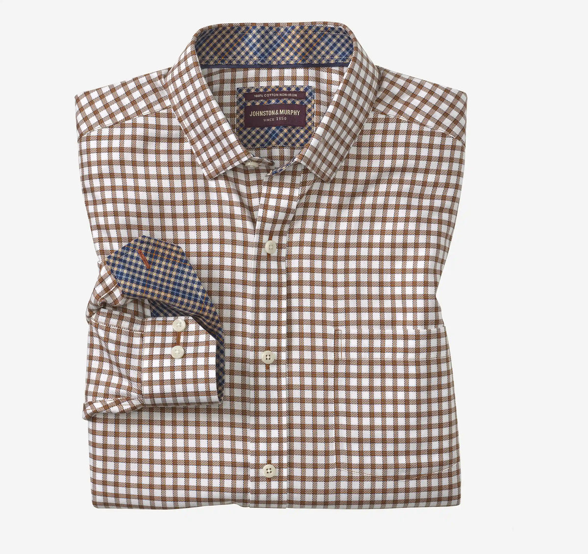 Ovation Non-Iron Dress Shirt - Rust/Navy Outlined Grid
