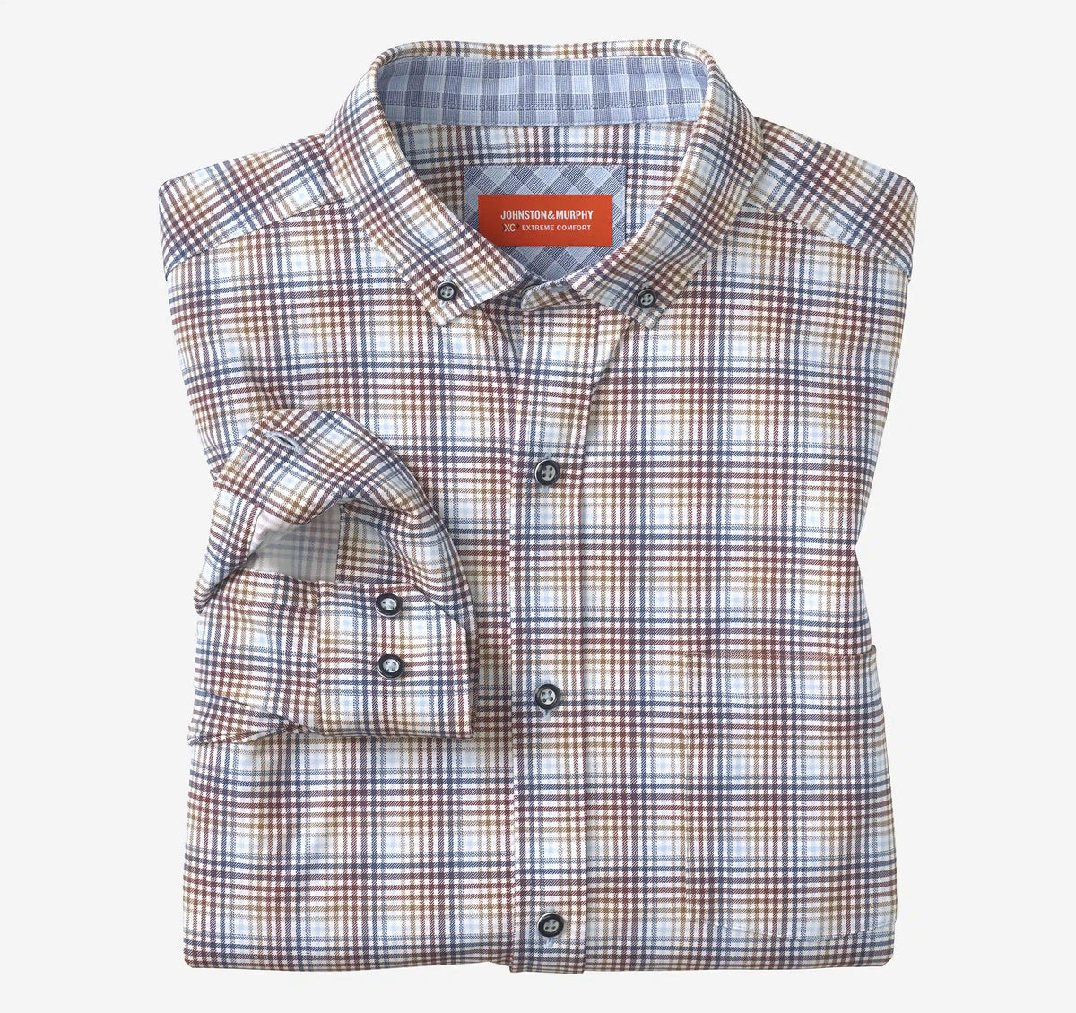 XC+™ Motion Long-Sleeve Sport Knit Shirt - Burgundy Multi Layered Plaid