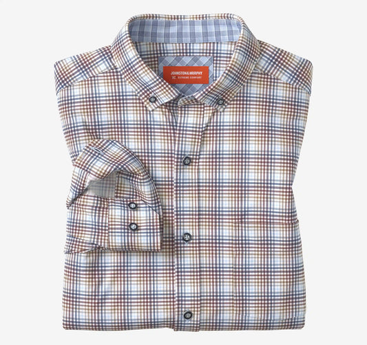 XC+™ Motion Long-Sleeve Sport Knit Shirt - Burgundy Multi Layered Plaid