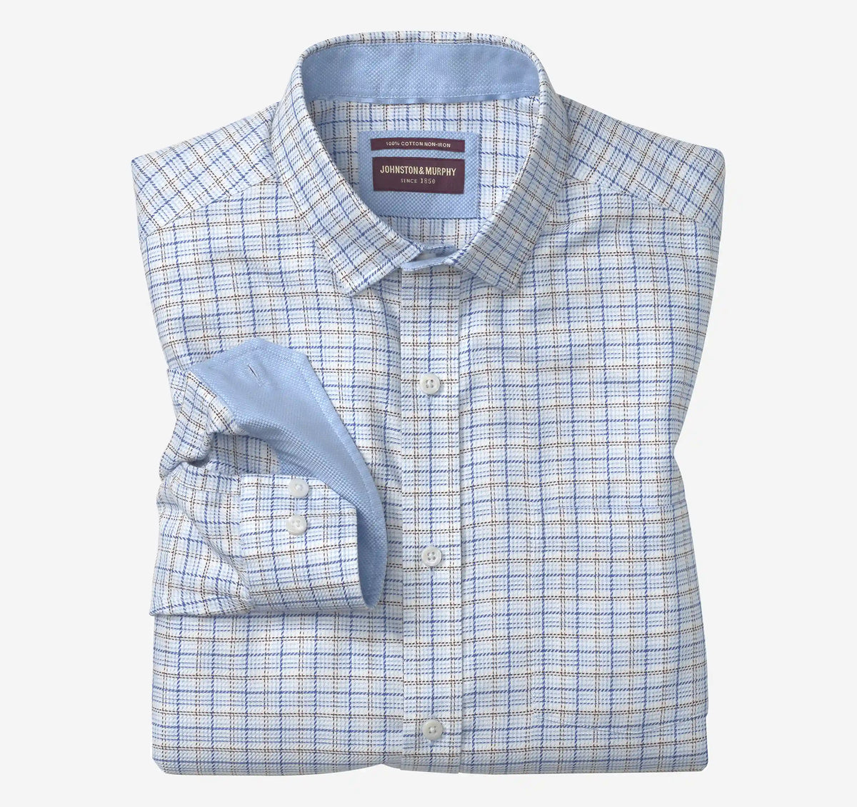 Ovation Non-Iron Dress Shirt - Blue/Brown Twill Multi Grid