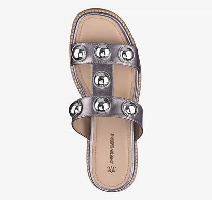 Chandler Embellished Slide - Pewter Metallic Sheepskin