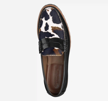 Baldwin Lug Penny Loafer - Black/White Multi Haircalf/Black Brush-Off Full-Grain Leather