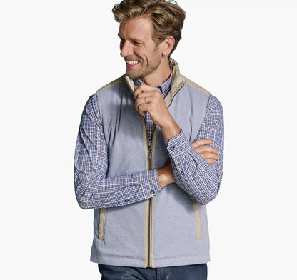 Kenner Reversible Vest - Taupe/Light Blue Micro Houndstooth