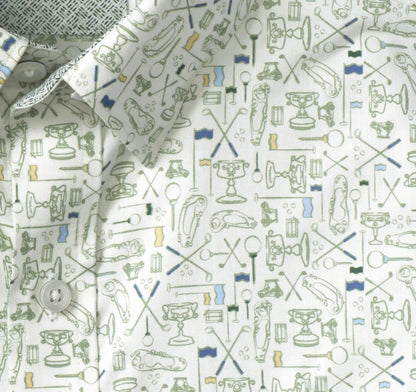 Logan Printed Short-Sleeve Shirt - White/Sage Tee Time