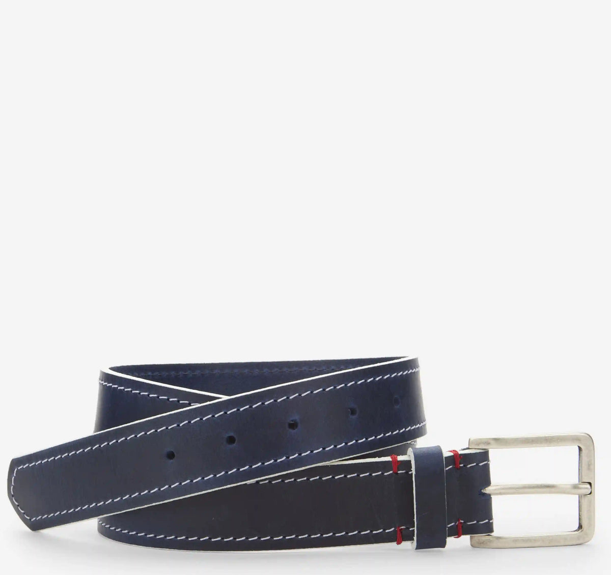 White-Edge Waxed Leather Belt - Navy