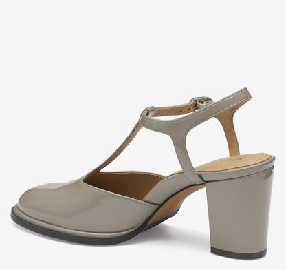 Amy T-Strap Pump - Taupe Patent Leather