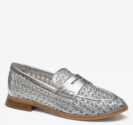 Gillian Woven Penny Loafer - Silver Metallic Faux Leather