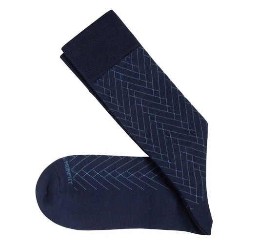 Patterned Dress Socks - Navy Chevron