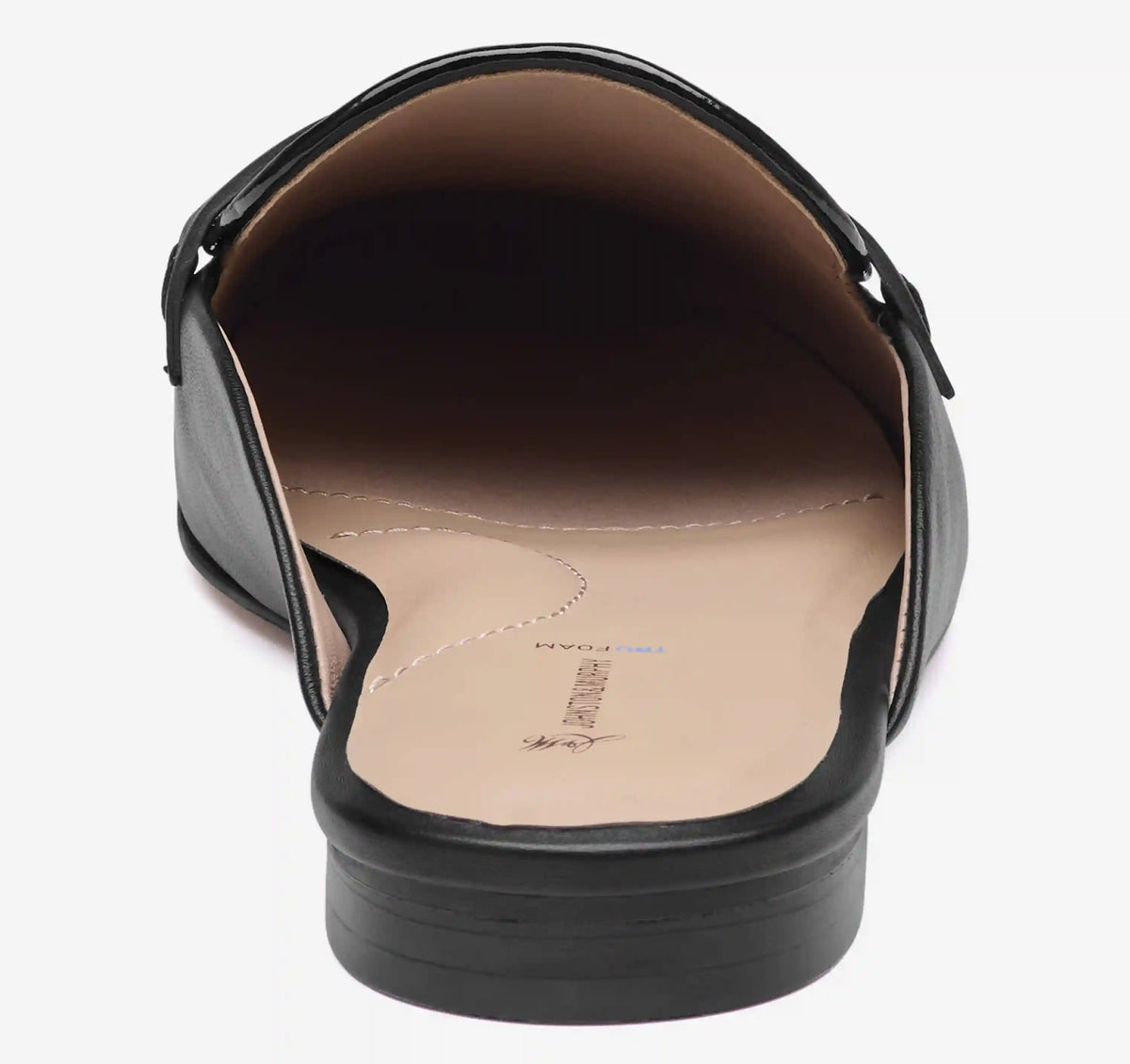 Isabel Penny Mule - Black Glove Leather/Crinkled Patent Faux Leather