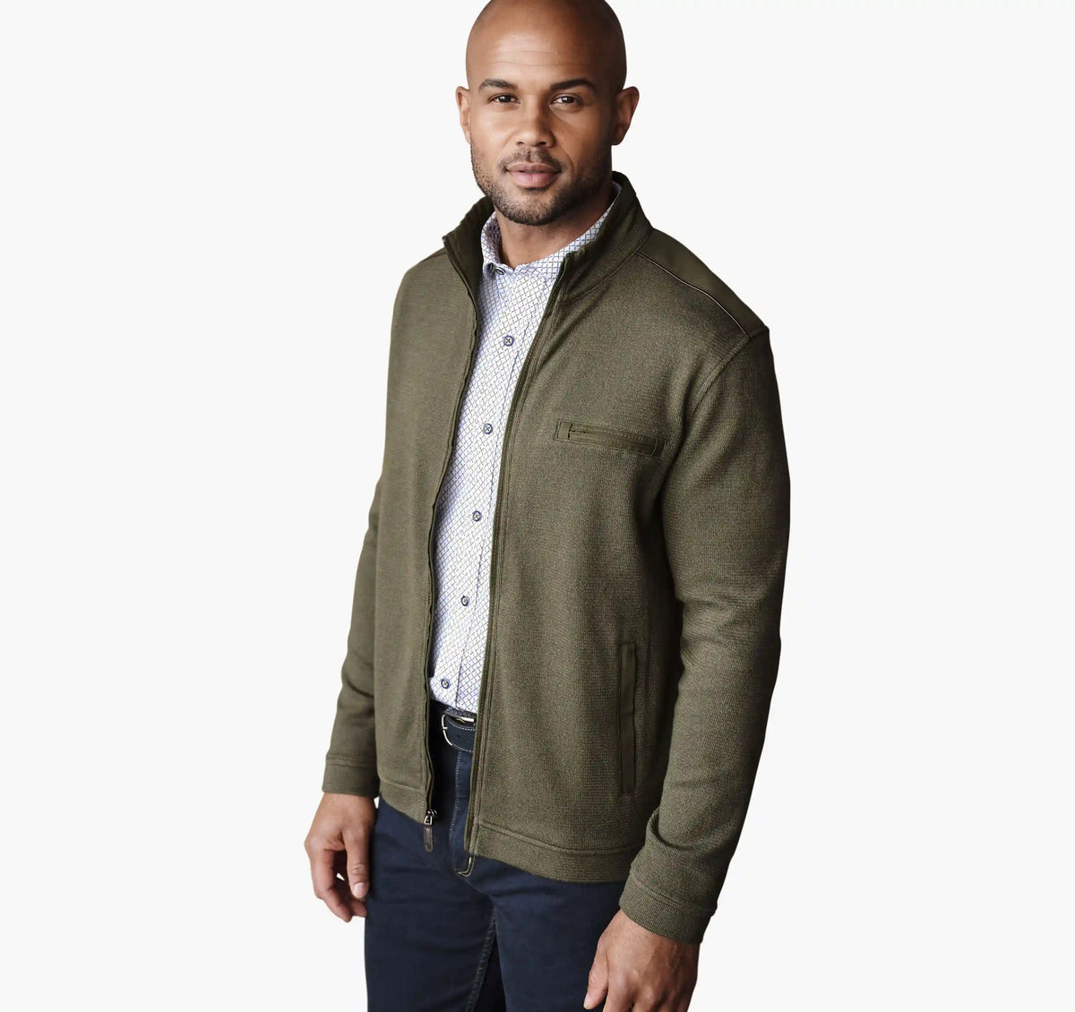 Melange Knit Full-Zip - Olive