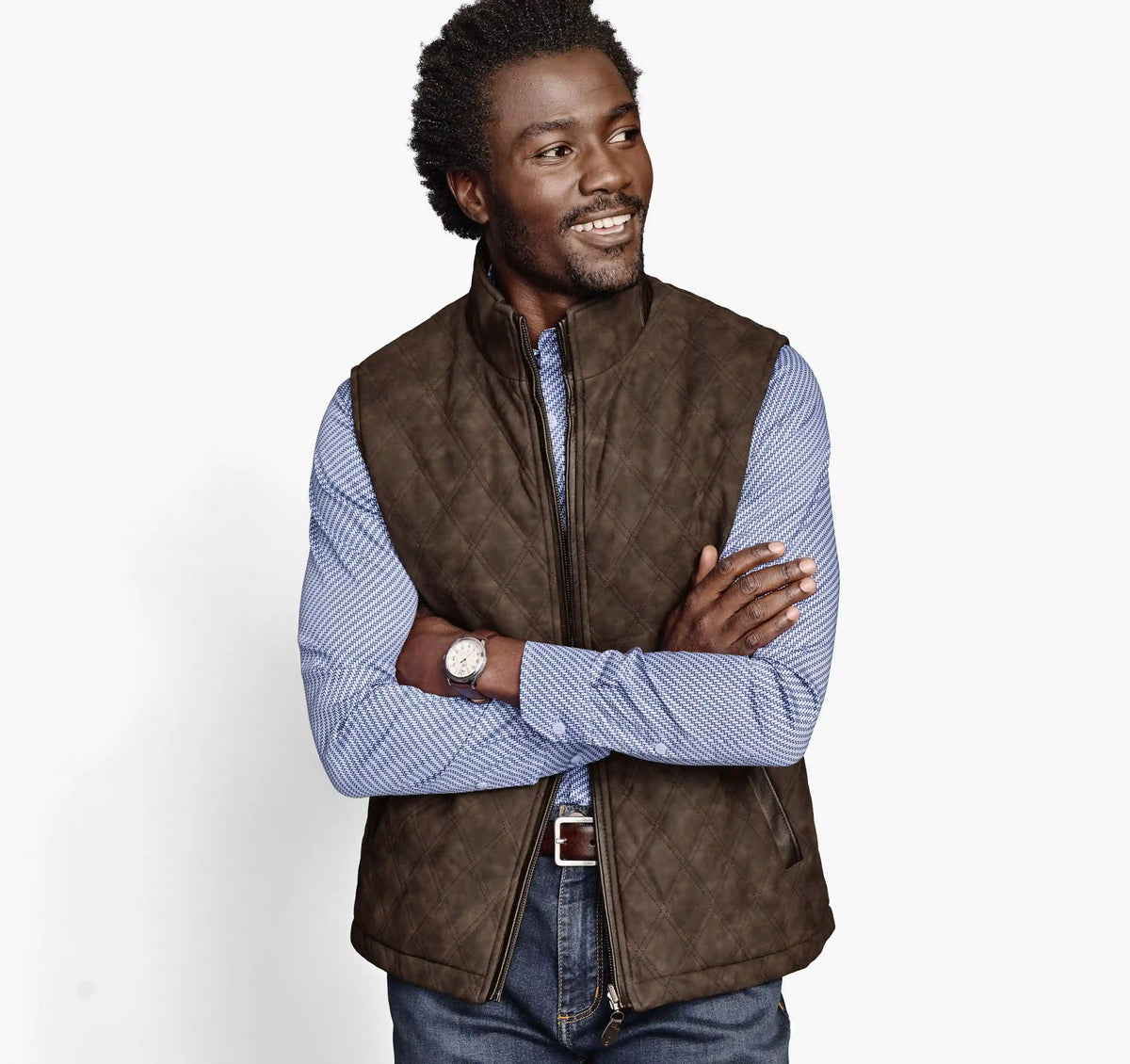 Upton Reversible Vest - Dark Brown/Navy Plaid
