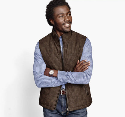 Upton Reversible Vest - Dark Brown/Navy Plaid