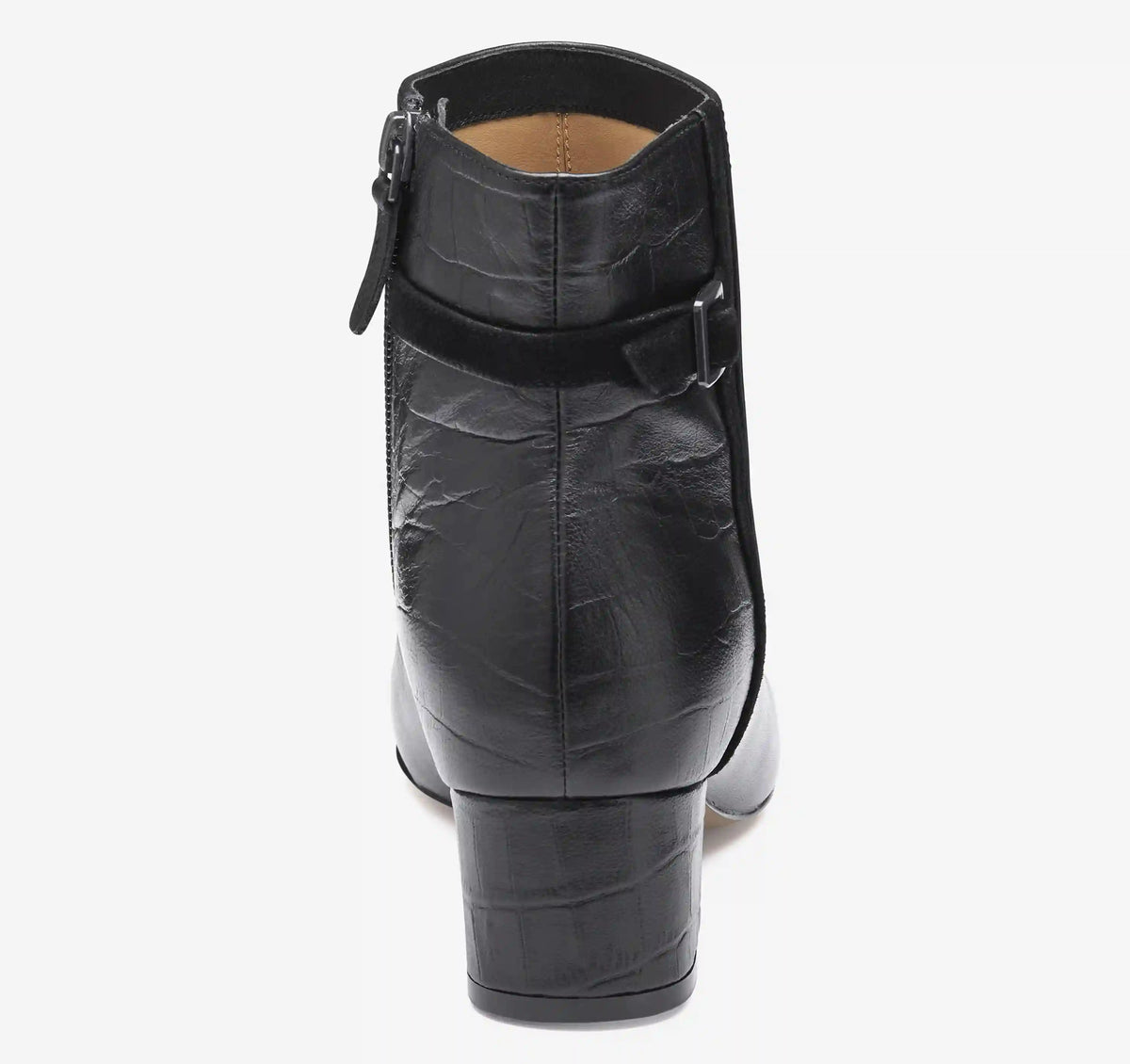 Sienna Belted Bootie - Black Nappa Leather/Italian Croc-Embossed Sheepskin