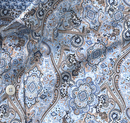 Printed Cotton Shirt - Blue/Brown Layered Paisley