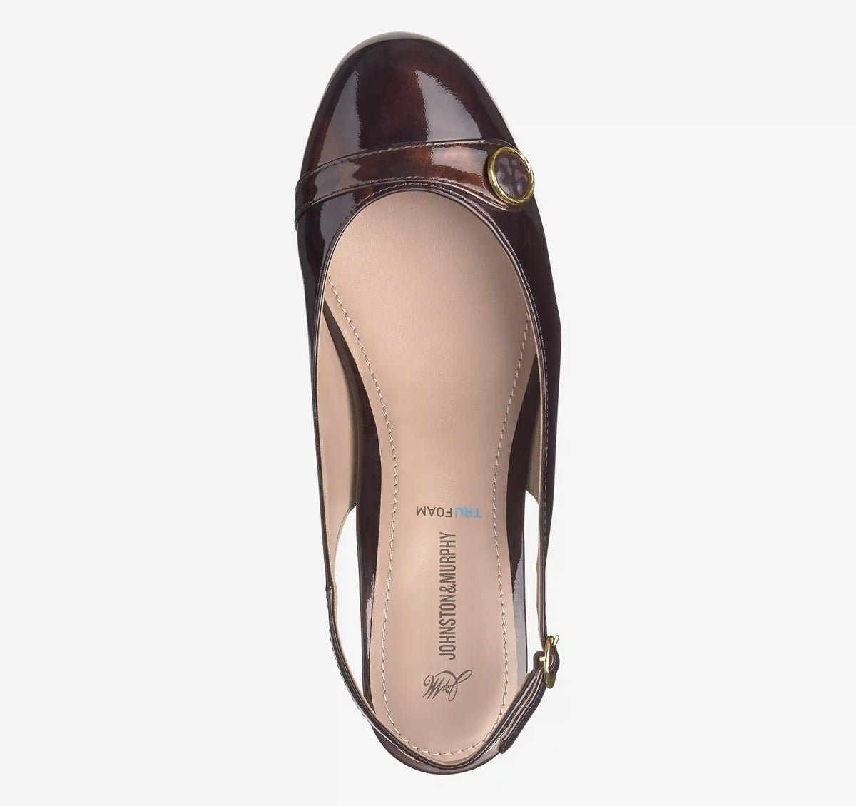 Sienna Button Slingback - Dark Brown Brushed Italian Patent Leather