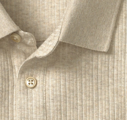 Quincy Ribbed Long-Sleeve Polo - Oatmeal
