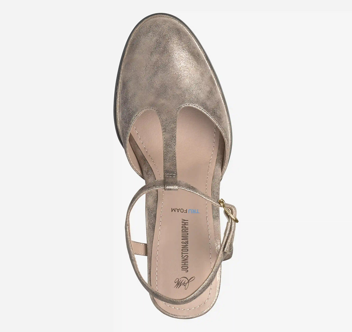 Amy T-Strap Pump - Taupe Metallic Italian Kid Suede