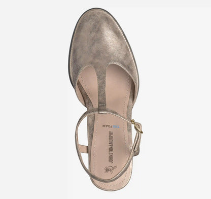 Amy T-Strap Pump - Taupe Metallic Italian Kid Suede