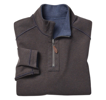 Reversible Solid Quarter-Zip - Navy/Brown