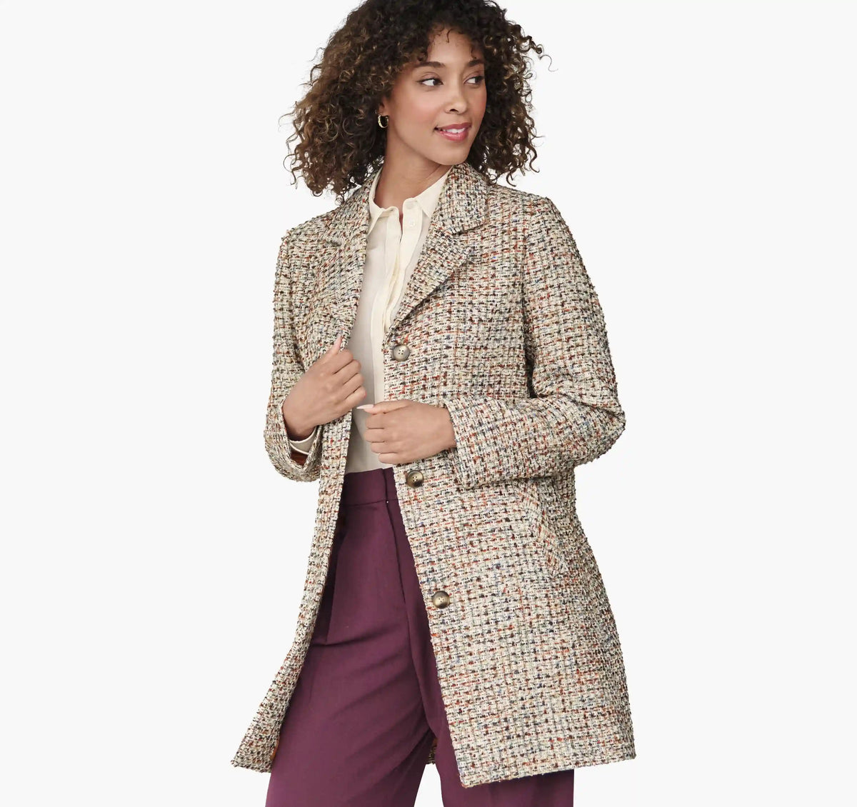 Notched-Collar Coat - Multi Tweed