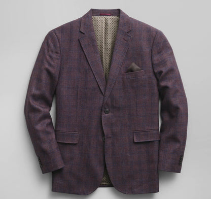 Townsend Dress Wool Blazer - Burgundy Windowpane Plaid