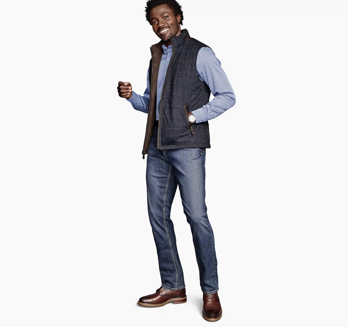 Upton Reversible Vest - Dark Brown/Navy Plaid