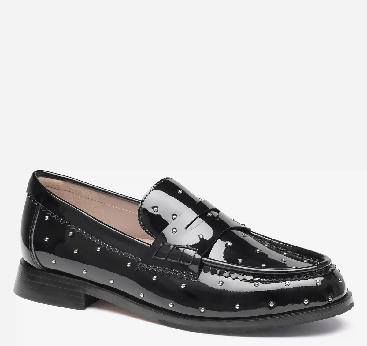 Gillian Studded Penny Loafer - Black Patent Leather