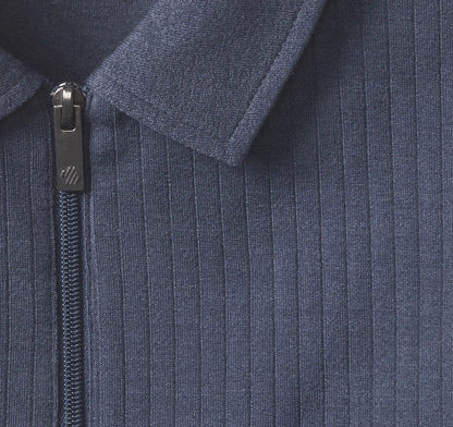 Finn Ribbed Zip Polo - Navy
