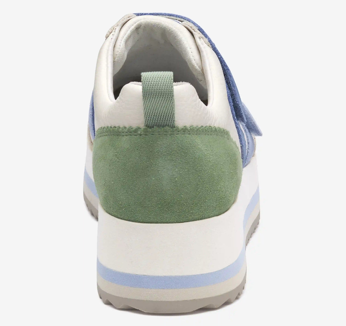 Gracie Double-Strap Sneaker - White Calfskin/Blue/Green Suede