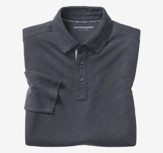 Vintage Slub Long-Sleeve Polo - Black