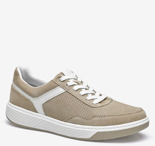Dawson Moc Toe U-Throat - Beige Suede/White Full-Grain Leather