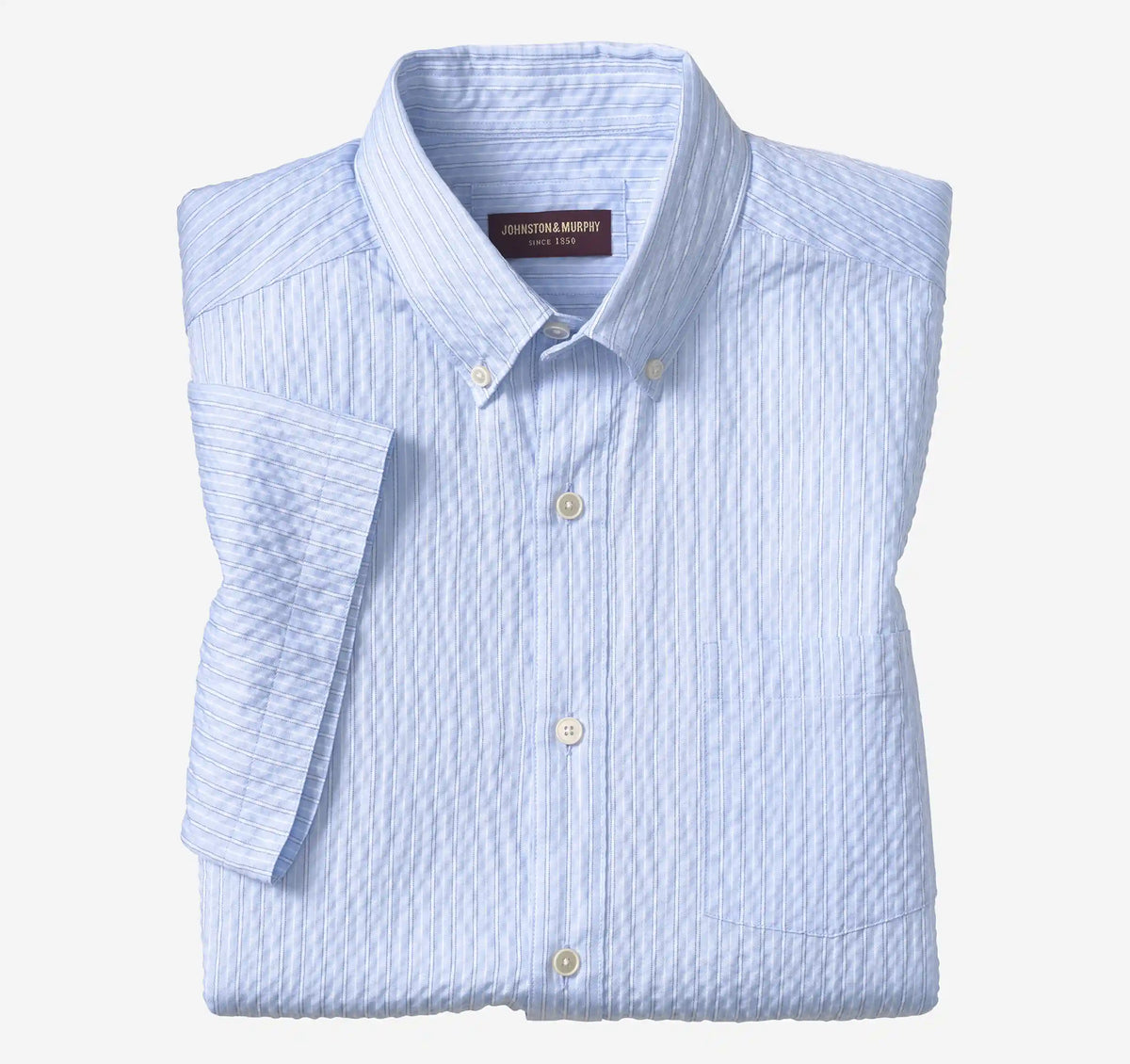 Leland Seersucker Short-Sleeve Shirt - Light Blue Striped