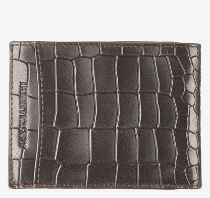 Croc-Embossed Leather Billfold Wallet - Mahogany
