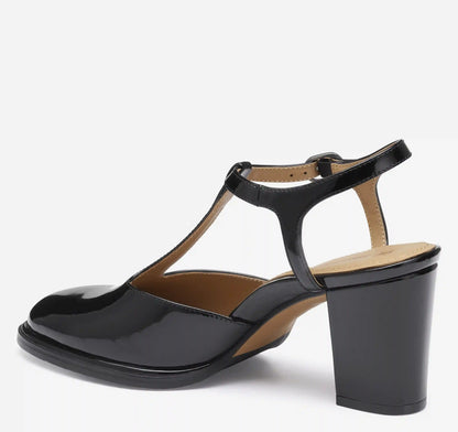 Amy T-Strap Pump - Black Patent Leather