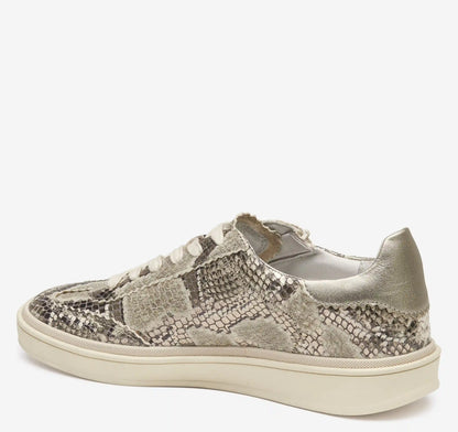 Ashley Side-Zip Lace-Up - Pewter Metallic Snake-Embossed Leather