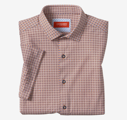 XC+™ Motion Short-Sleeve Print Knit Shirt - Orange Quad Grid