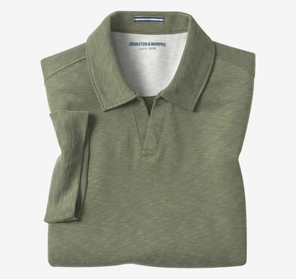 Vintage Slub V-Neck Polo - Olive