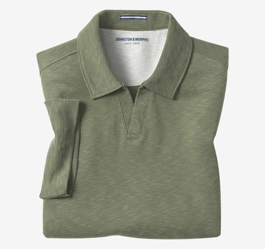Vintage Slub V-Neck Polo - Olive