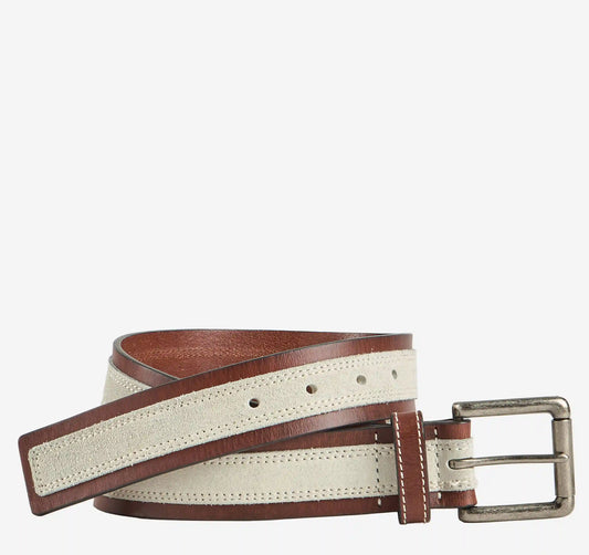 Suede Overlay Belt - Tan Leather/White Suede