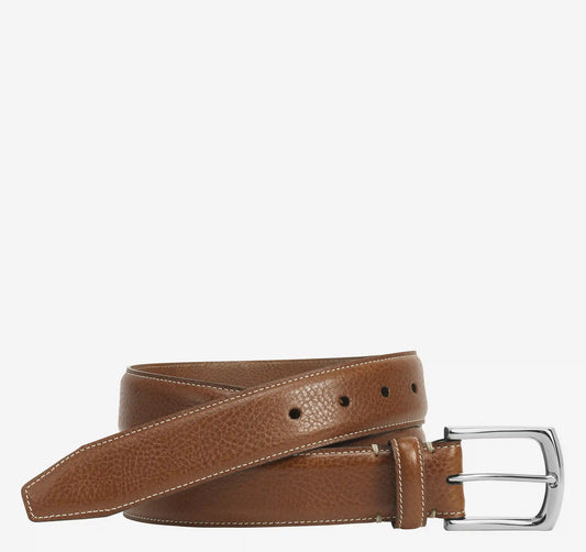 Topstitched Leather Belt - Tan