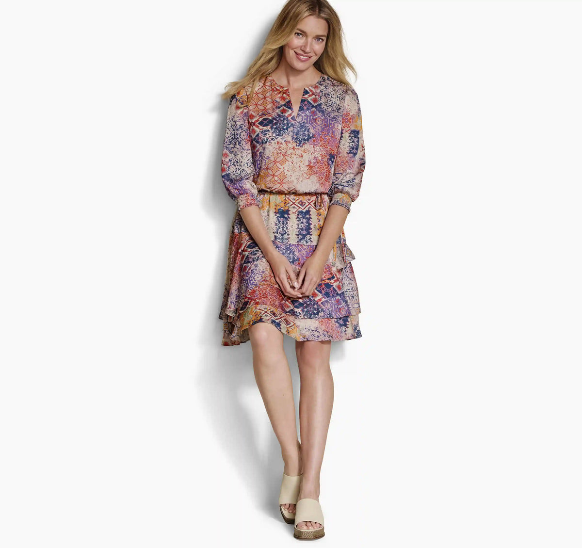 Printed Tiered Dress - Multi Patchwork