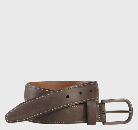 Oiled Contrast-Stitched Leather Belt - Brown