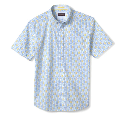 Printed Cotton Short-Sleeve Shirt - Blue/Multi Pineapple