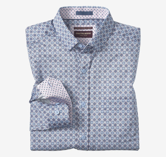 Logan Printed Long-Sleeve Shirt - Blue/Pink Floral Tile