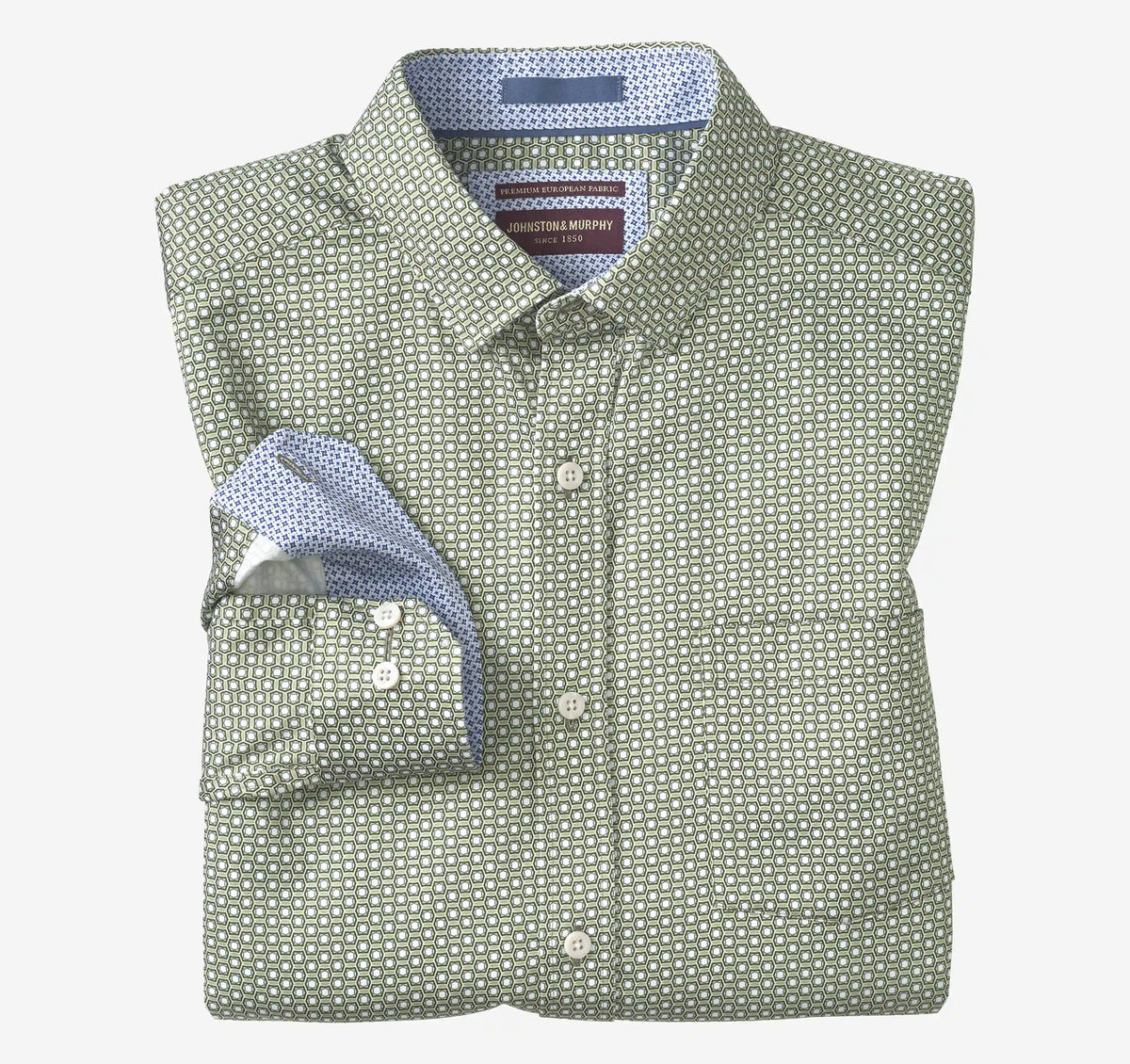 Logan Printed Long-Sleeve Shirt - Sage/Olive Hexagon