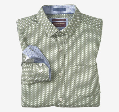 Logan Printed Long-Sleeve Shirt - Sage/Olive Hexagon