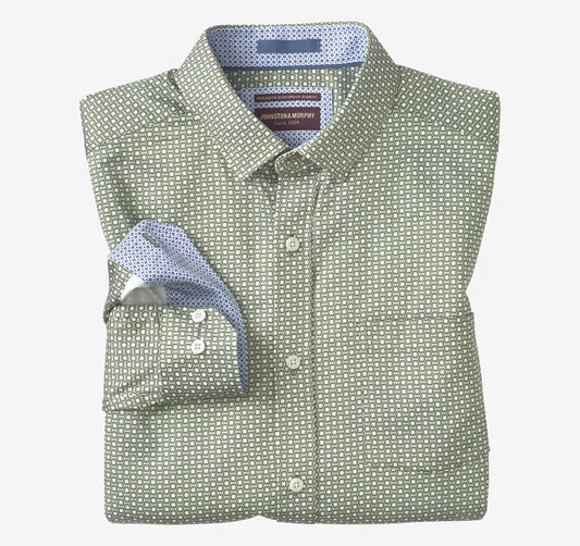 Logan Printed Long-Sleeve Shirt - Sage/Olive Hexagon